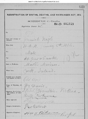 Jeremiah Nagle, B.C. Death Registration