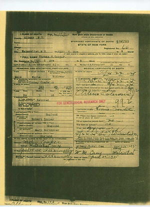 Thomas S. Cooper death certificate