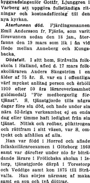 Note about Anders Skogström's death.