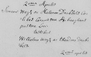 Marriage registration Helena Drabbels & Simon Weijs Horst, 20 Apr 1785.