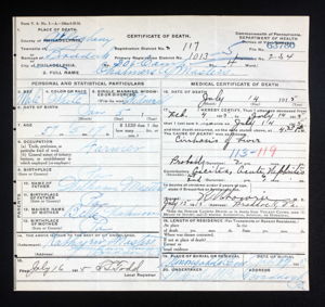 Chalmers [Chambers] Masters  in the Pennsylvania, Death Certificates, 1906-1964