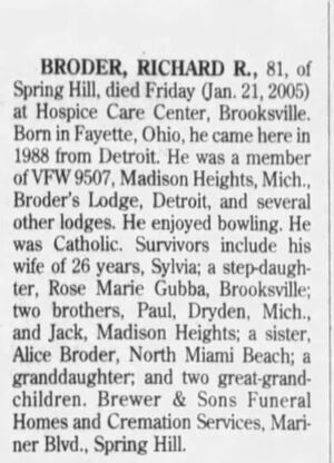 Obituary for Richard R Broder