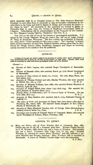 Mary Worden Genealogical Advertiser, a Quarterly Magazine of Family History, Volume 3, 1900