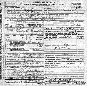 John C. Franklin death certificate