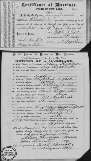 Certificate of Marriage #1684 for Johann Hornbacher and Anna Kollreuter
