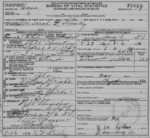 Sarah F. Stuckey Death Certificate
