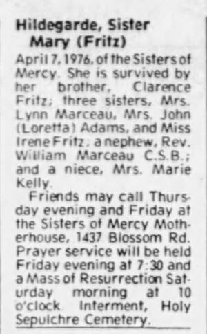 Obituary for Sister Hildegarde
