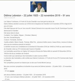 Délima LeBreton Obituary 2016