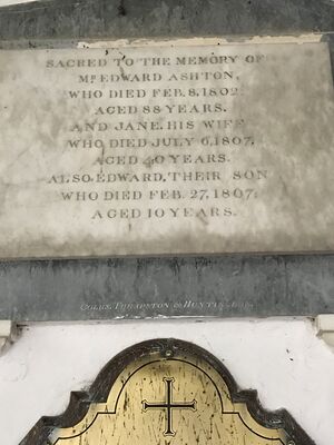 Grave of Edward Ashton (d 1802), Jane Ashton (d 1807) & Edward Ashton Jr (d 1807)