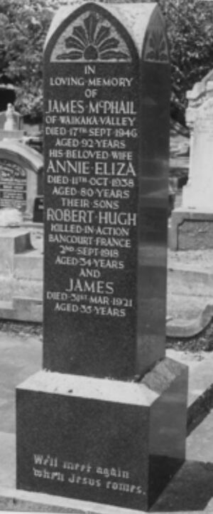 Grave stone of James and Annie McPhail