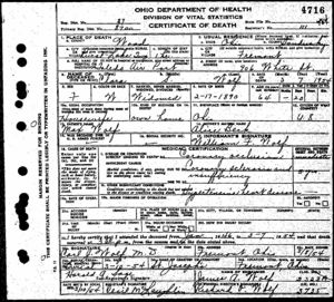 Clara Sophia (Wolf) Goldstein's Death Certificate