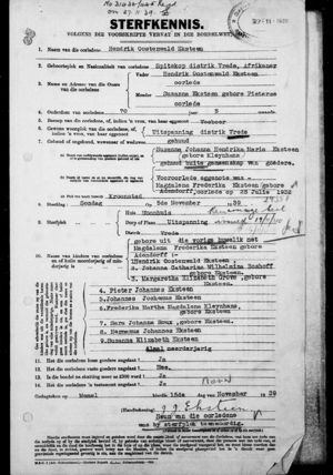 Hendrik Oostenwald Eksteen: Death Certificate