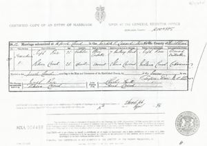 Marriage record for Joseph Rose and Rebecca Crouch