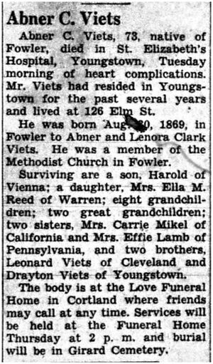 Obituary for Abner C. Viets