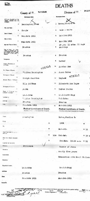 Charles Yates Death Record