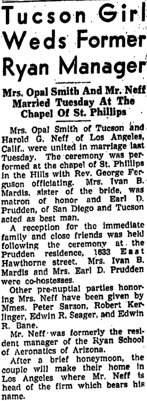 Wedding of Opal Smith and Harold Neff
