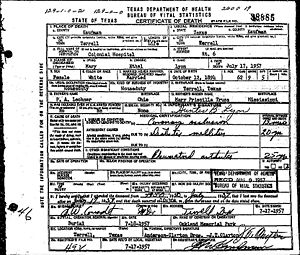 Mary Lyon Death Certificate