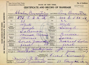 Marriage certificate for Abraham Bernstein and Lena Bernstein/Bornstein, p1