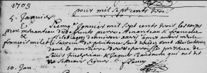 Burial Record St-Francois Ile d`Orléan 5 Jan 1703 - Francois Milet