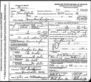 Ann Snodgrass Death Certificate