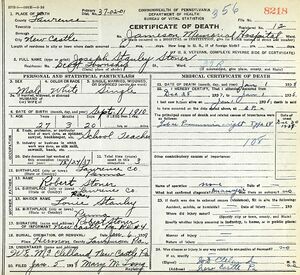 Death Certificate for Joseph Stanley Stoner (1910-1938)