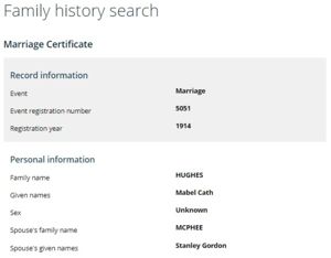 Catherine Mabel Hughes - Marriage Reference