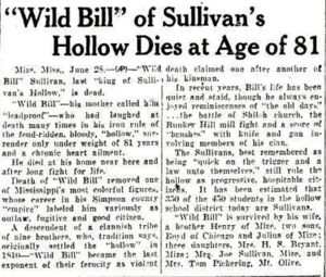 Wild Bill Sullivan, Obituary - Daily Herald, Biloxi, MS. 28 Jun 1932