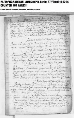 James Aikman - baptism - 24 Sep 1732
