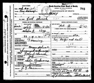 Joel Church Death Certificate