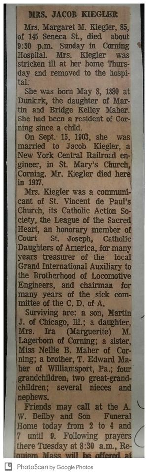 Obituary for Margaret (Maher) Kiegler