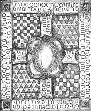 Drawing of the older face of the cumdach (book shrine) of the Lorrha Missal by Margaret Stokes (1832-1900)