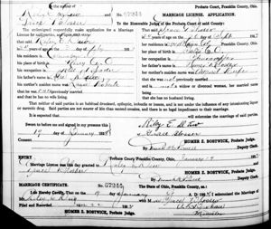 Riley E. Dew to Grace E. Blosser's Marriage License.
