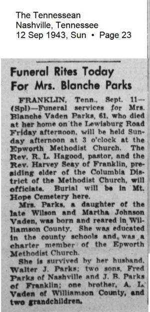Blanche Parks Obituary