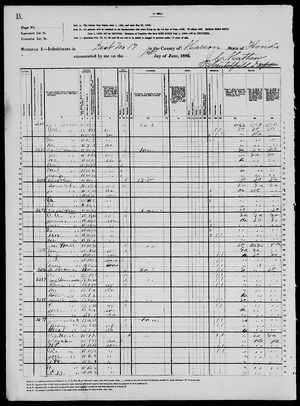 Joel Hall Household in the 1885 Florida State Census