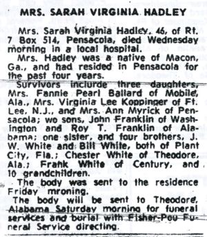 Sarah Hadley Obituary