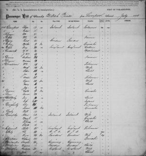 Passenger List, July 1886, the British Prince