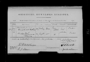 Marriage Hendrik Jacobus Burgert van der Westhuizen and Hester Johanna Storm 11 Jan 1892