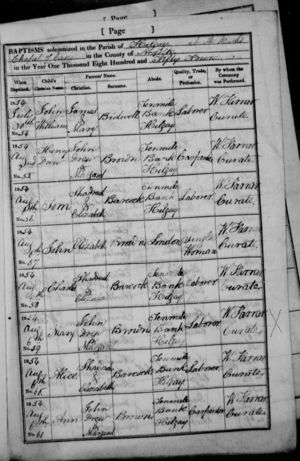 Baptism record of Mary Brown