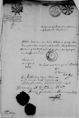 Copy Geboorte akte uit de huwelijkse bijlagen 1825 Beerta