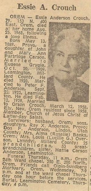 Essie Eliza Carson Couch, Obituary