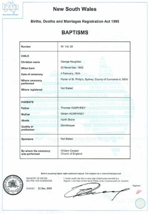 George Humphrey Baptism Certificate
