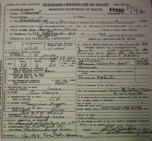 Mary Ann (Davis) Jones death certificate