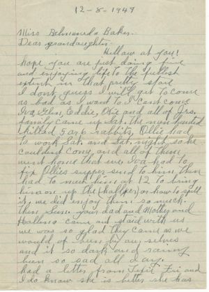 Letter to Palmaneda Baker from S.A.V.E. Shuff