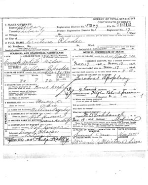 Christina Byrley Rhodes Death Certificate