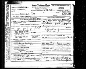 Tuck Stephens Death Certificate