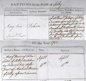 1788 baptism Selby