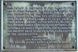 Marker for Old St. Paul's Lutheran Church