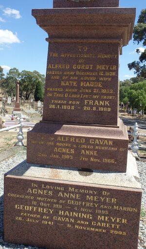 Meyer headstone at Maldon Cemetery
