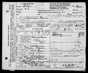 Melvina Graves Death Certificate
