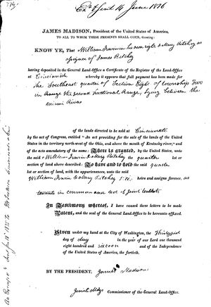 William Irwin and Mary Richey Land Patent